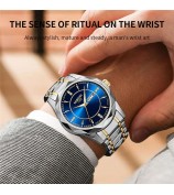NIBOSI 2625 Stylish Rhinestone Decor Steel Strap Men Watch Luminous Calendar Quartz Watch - Silver+Gold Strap / Blue Dial