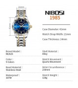 NIBOSI 2625 Stylish Rhinestone Decor Steel Strap Men Watch Luminous Calendar Quartz Watch - Silver+Gold Strap / Blue Dial