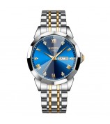 NIBOSI 2623 Stylish Rhinestone Decor Men Watch Steel Strap Luminous Calendar Quartz Watch - Silver+Gold Strap / Blue Dial