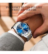NIBOSI 2623 Stylish Rhinestone Decor Men Watch Steel Strap Luminous Calendar Quartz Watch - Silver+Gold Strap / Blue Dial