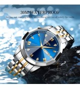 NIBOSI 2623 Stylish Rhinestone Decor Men Watch Steel Strap Luminous Calendar Quartz Watch - Silver+Gold Strap / Blue Dial