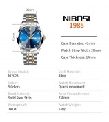 NIBOSI 2623 Stylish Rhinestone Decor Men Watch Steel Strap Luminous Calendar Quartz Watch - Silver+Gold Strap / Blue Dial