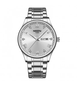 NIBOSI 2626 Rhinestone Decor Men Steel Strap Luminous Quartz Watch - Silver Strap / White Dial