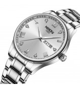 NIBOSI 2626 Rhinestone Decor Men Steel Strap Luminous Quartz Watch - Silver Strap / White Dial