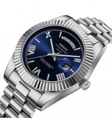 NIBOSI 2628 Fashion Men Steel Strap Calendar Quartz Watch - Silver Strap / Blue Dial