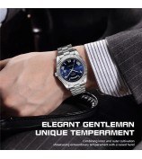 NIBOSI 2628 Fashion Men Steel Strap Calendar Quartz Watch - Silver Strap / Blue Dial
