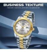 NIBOSI 2627 Rhinestone Decor Men Steel Strap Calendar Quartz Watch - Silver Strap / White Dial