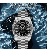 NIBOSI 2627 Rhinestone Decor Men Steel Strap Calendar Quartz Watch - Silver Strap / White Dial