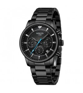 NIBOSI 2630 Steel Strap Business Men 3 Sub-Dials Luminous Quartz Watch - Black