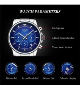 NIBOSI 2630 Steel Strap Business Men 3 Sub-Dials Luminous Quartz Watch - Black