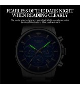 NIBOSI 2630 Steel Strap Business Men 3 Sub-Dials Luminous Quartz Watch - Black