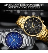 NIBOSI 2630 Steel Strap Business Men 3 Sub-Dials Luminous Quartz Watch - Black