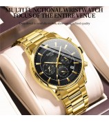 NIBOSI 2630 Steel Strap Business Men 3 Sub-Dials Luminous Quartz Watch - Black