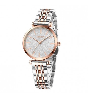 NIBOSI 2650 Stylish Shimmer Women Watch Steel Strap Quartz Watch - White Dial / Silver+Rose Gold Strap