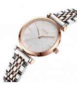 NIBOSI 2650 Stylish Shimmer Women Watch Steel Strap Quartz Watch - White Dial / Silver+Rose Gold Strap