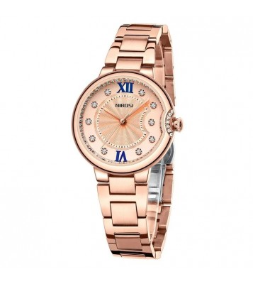 NIBOSI 3005 Rhinestone Decor Stylish Steel Strap Women Quartz Watch - Rose Gold