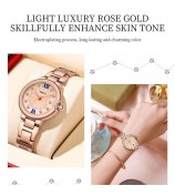 NIBOSI 3005 Rhinestone Decor Stylish Steel Strap Women Quartz Watch - Rose Gold