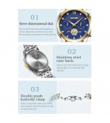 SKMEI 7078 Stylish Men Wrist Watch Waterproof Luminous Quartz Watch - Silver+Gold Strap / Blue Dial