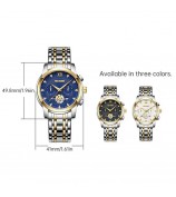 SKMEI 7078 Stylish Men Wrist Watch Waterproof Luminous Quartz Watch - Silver+Gold Strap / Blue Dial