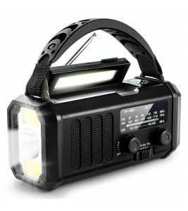 XSY330 Outdoor Solar Power Hand Crank FM / AM / WB Radio LED Light 10000mAh Power Bank - Black