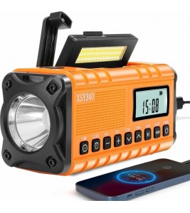 XSY340 Digital Display Outdoor Solar Hand Crank FM Radio Flashlight 10000mAh Power Bank - Orange