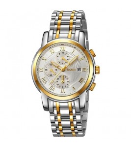 SKMEI 2306 Business Men Steel Strap Luminous Calendar Quartz Watch - Silver+Gold