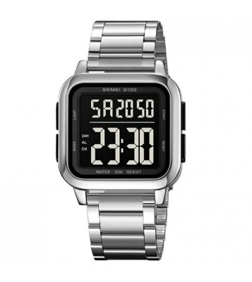 SKMEI 2133 Stylish Digital Watch Student Steel Strap Square Electronic Watch - Silver