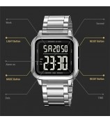 SKMEI 2133 Stylish Digital Watch Student Steel Strap Square Electronic Watch - Silver