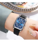 SKMEI 2238 Women Quartz Watch Leather Strap Square Wrist Watch - Black Case / Silver Dial