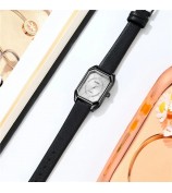 SKMEI 2238 Women Quartz Watch Leather Strap Square Wrist Watch - Black Case / Silver Dial
