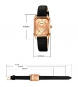 SKMEI 2238 Women Quartz Watch Leather Strap Square Wrist Watch - Black Case / Silver Dial