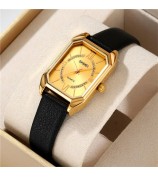 SKMEI 2238 Women Quartz Watch Leather Strap Square Wrist Watch - Black Case / Silver Dial