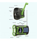 EM03 Emergency Solar Powered Radio Hand Crank AM / FM / WB Bluetooth Receiver with LED Flashlight - Green