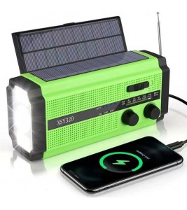 XSY320 Outdoor Solar Hand Crank FM / AM / WB Radio Flashlight 5000mAh Power Bank - Green