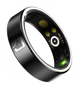 R20 Ceramic+Resin Sleep Heart Rate Health Monitoring Smart Ring, Magnetic Cable Charging - Black / Size 7