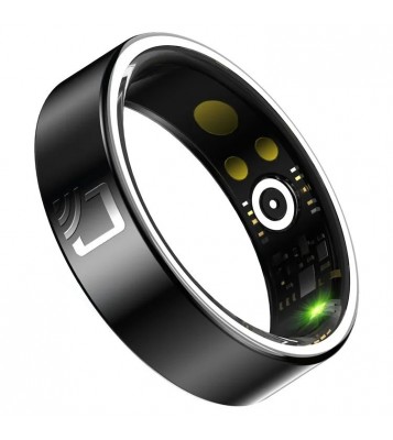 R20 Ceramic+Resin Sleep Heart Rate Health Monitoring Smart Ring, Magnetic Cable Charging - Black / Size 7