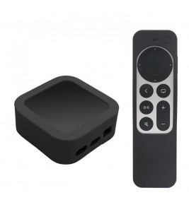 2Pcs/Set Anti-drop Set-top Box + Remote Control Soft Silicone Protective Cover for Apple TV 4K 2021 - Black