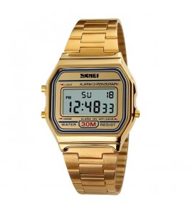 SKMEI 1123 Fashion Men Watch Waterproof Wristwatch Sports Chronograph Clock with Stainless Steel Strap - Gold