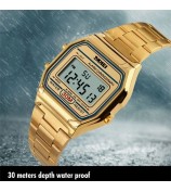SKMEI 1123 Fashion Men Watch Waterproof Wristwatch Sports Chronograph Clock with Stainless Steel Strap - Gold
