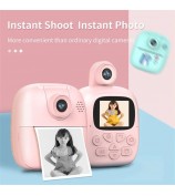 A18 Cute Kids Camera 2.0 inch 24M Pixel HD Instant Print Camera Portable Thermal Printing Camera with 180-Degree Flipped Lens for Children - Pink