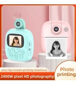 A18 Cute Kids Camera 2.0 inch 24M Pixel HD Instant Print Camera Portable Thermal Printing Camera with 180-Degree Flipped Lens for Children - Pink