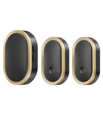 CACAZI A99 Waterproof Door Bell Wireless Doorbell Home, 1 Receiver and 2 Transmitters (without Battery) , EU Plug - Black / Gold