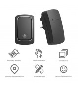ML01 Self-powered Wireless Door Bell 38 Ringtones Home Intelligent Alarm System, 1 Transmitter+1 Receiver - Black / EU Plug