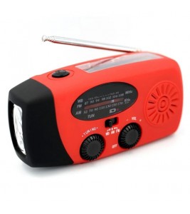 HY-071 Emergency Hand Crank Solar Weather Radio Flashlight AM FM NOAA Radio 2000mAh Power Bank Phone Charger - Red