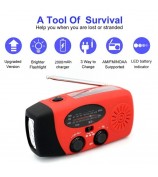 HY-071 Emergency Hand Crank Solar Weather Radio Flashlight AM FM NOAA Radio 2000mAh Power Bank Phone Charger - Red