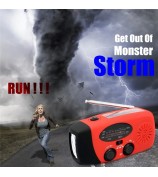 HY-071 Emergency Hand Crank Solar Weather Radio Flashlight AM FM NOAA Radio 2000mAh Power Bank Phone Charger - Red