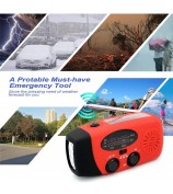HY-071 Emergency Hand Crank Solar Weather Radio Flashlight AM FM NOAA Radio 2000mAh Power Bank Phone Charger - Red