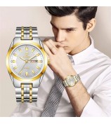 LIEBIG L1020 Couple Set Pair Wrist Watch Date Display Quartz Watch with Stainless Steel Strap - Splicing Strap / Men