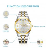 LIEBIG L1020 Couple Set Pair Wrist Watch Date Display Quartz Watch with Stainless Steel Strap - Splicing Strap / Men