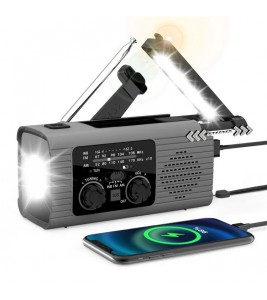YX318 2000mAh NOAA Emergency Weather Radio Portable Power Bank with Solar Charging / Hand Crank Function - Grey